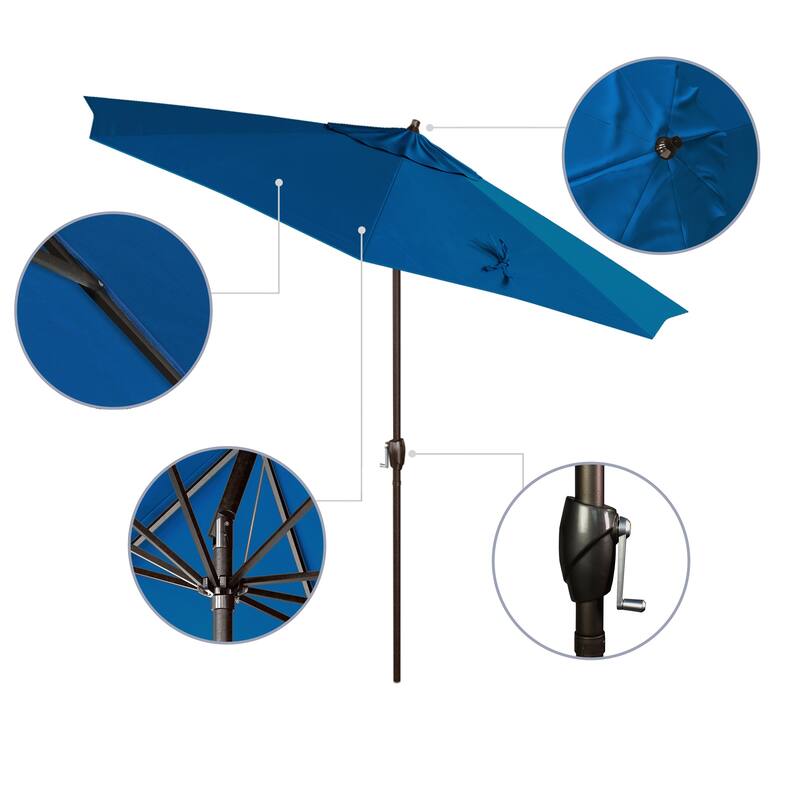 North Bend 9-foot Crank Open Auto-tilt Bronze Finish Patio Umbrella by Havenside Home (Base not included) - Pacific Blue