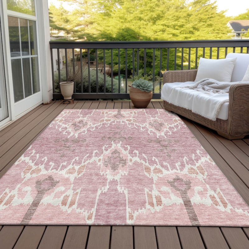 Machine Washable Indoor/ Outdoor Chantille Boho Global Rug - Blush - 9' x 12'