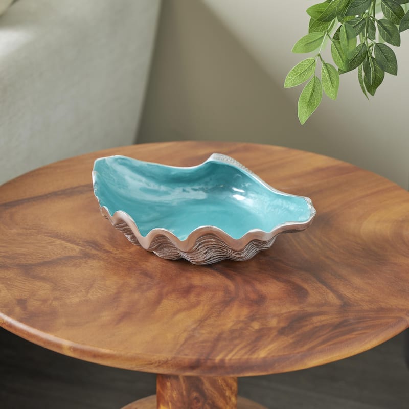 Aluminum Metal Shell Shell Serving Bowl with Enamel Interior - Teal - Roche River Decor
