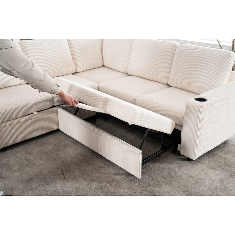 83.66" L-Shaped Sectional Sofa with Storage and Pull Out Bed