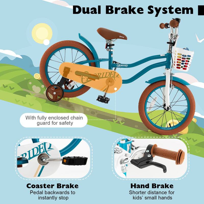 16 Inch Kids Bike with Front Handbrake and 2 Training Wheels