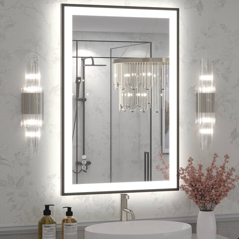 Extra Large Black Frame LED Bathroom Vanity Mirror with 3 Years Warranty and UL Certified - 36x24