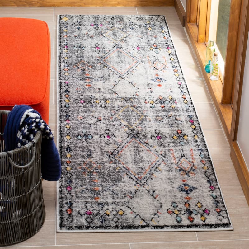 SAFAVIEH Adirondack Meena Vintage Boho Oriental Rug - 2'6" x 8' Runner - Light Grey/Fuchsia