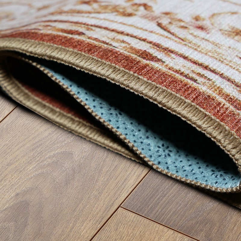 My Magic Carpet Aubusson Beige Machine Washable Rug