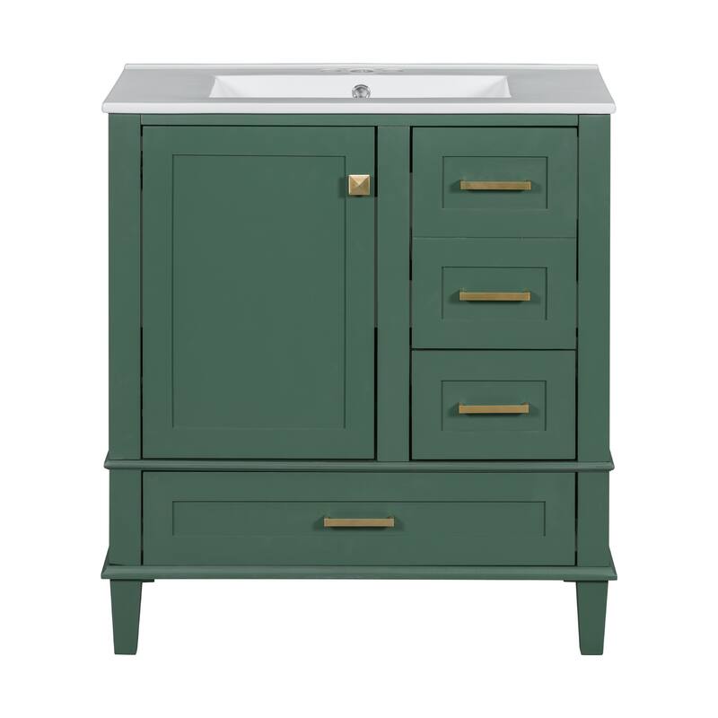 Single Sink Bathroom Vanity Cabinet, Vanity Base & Ceramic Sink Combo Set, 3 Drawers Bathroom Storage Cabinet, 30 Inch