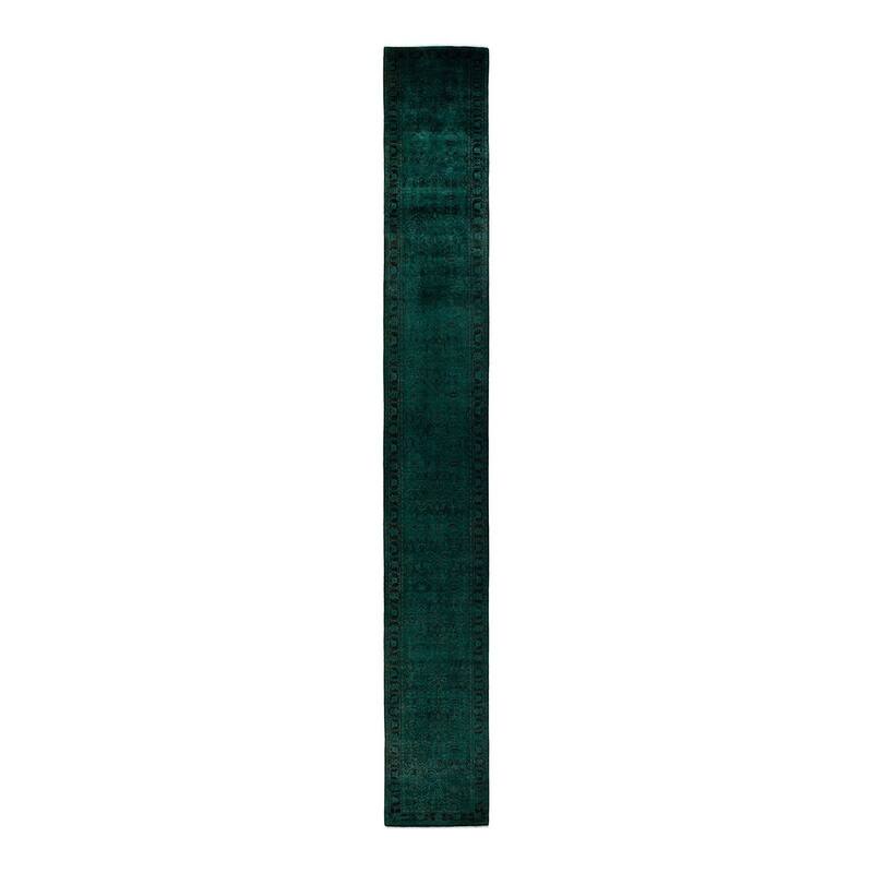 Overton Hand Knotted Wool Vintage Inspired Modern Contemporary Overdyed Green Runner Rug - 2' 5" x 21' 5"