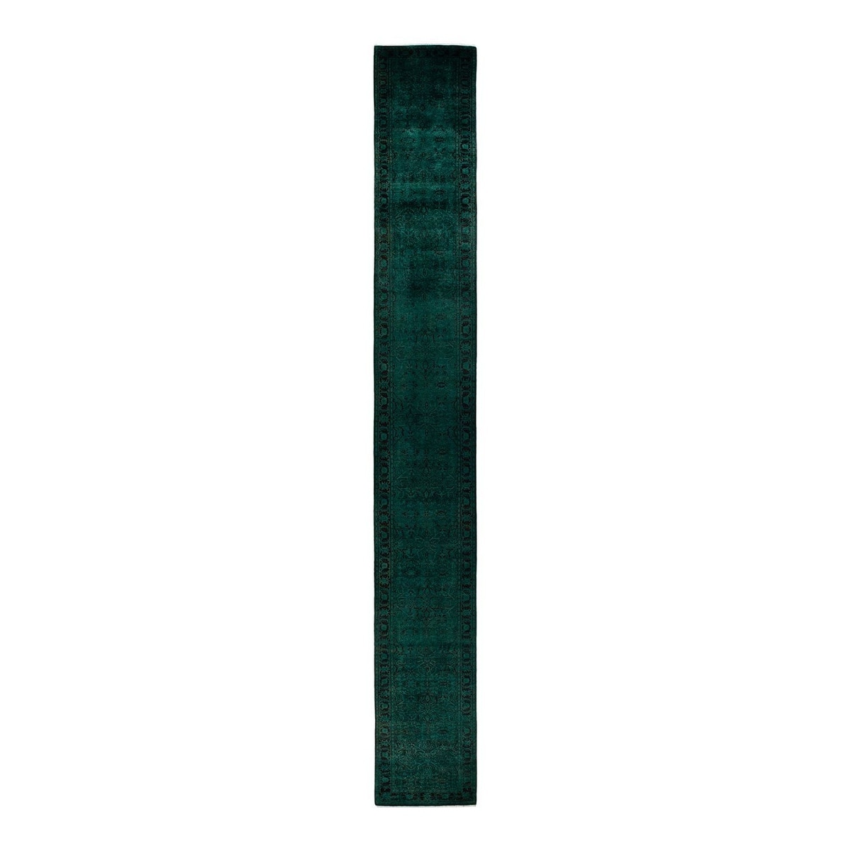 Overton Hand Knotted Wool Vintage Inspired Modern Contemporary Overdyed Green Runner Rug - 2' 5" x 21' 5"