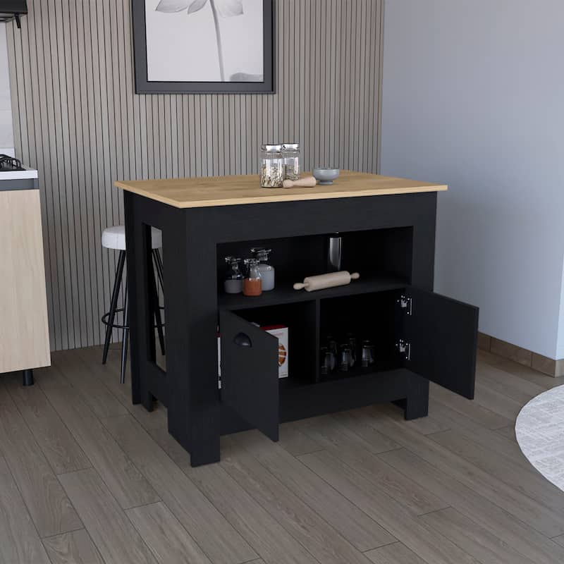 Kitchen Island Two Door Cabinet and Shelf for Dining Room.