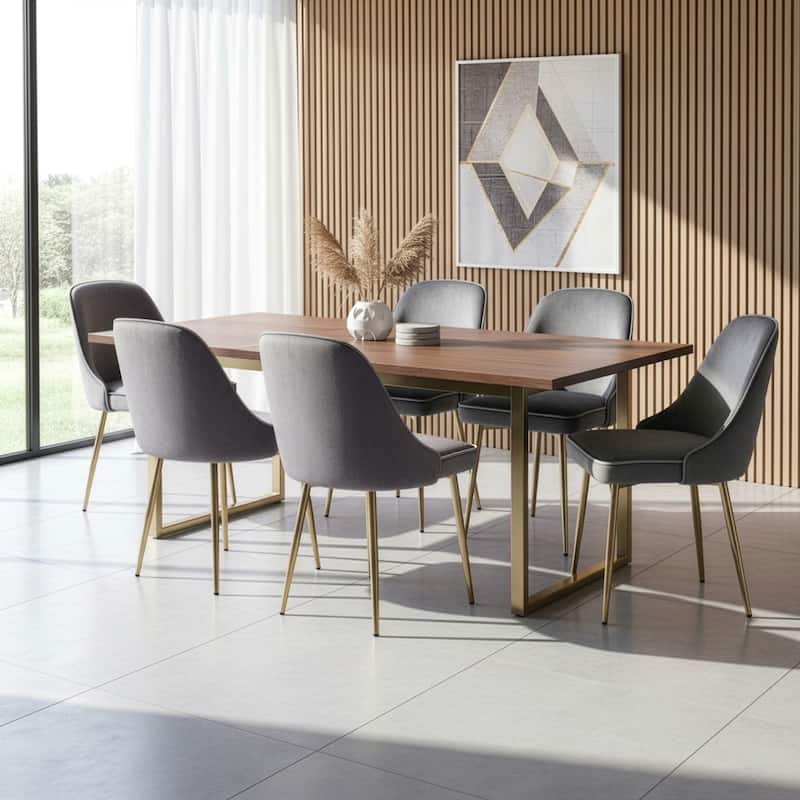 Set of 2 Alpha Sandy Brown Velvet Chair with Brushed Gold Steel Legs