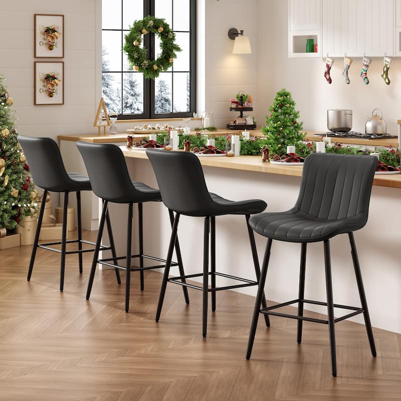 Counter Stools Set of 2, Faux Leather Counter Height Bar Stools, Modern Dining Table Chairs with Metal Legs