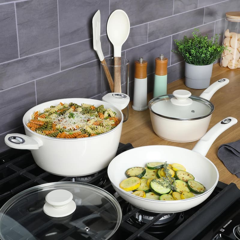 7 Piece Forged Aluminum Cookware Set in Linen