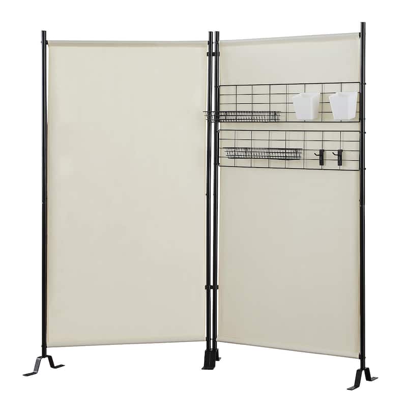 Proman Products Galaxy II Indoor/Outdoor Room Divider (2-Panels, 24" w / panel)with Accessory Rack - 36" W x 71" H (Per Panel) - Beige