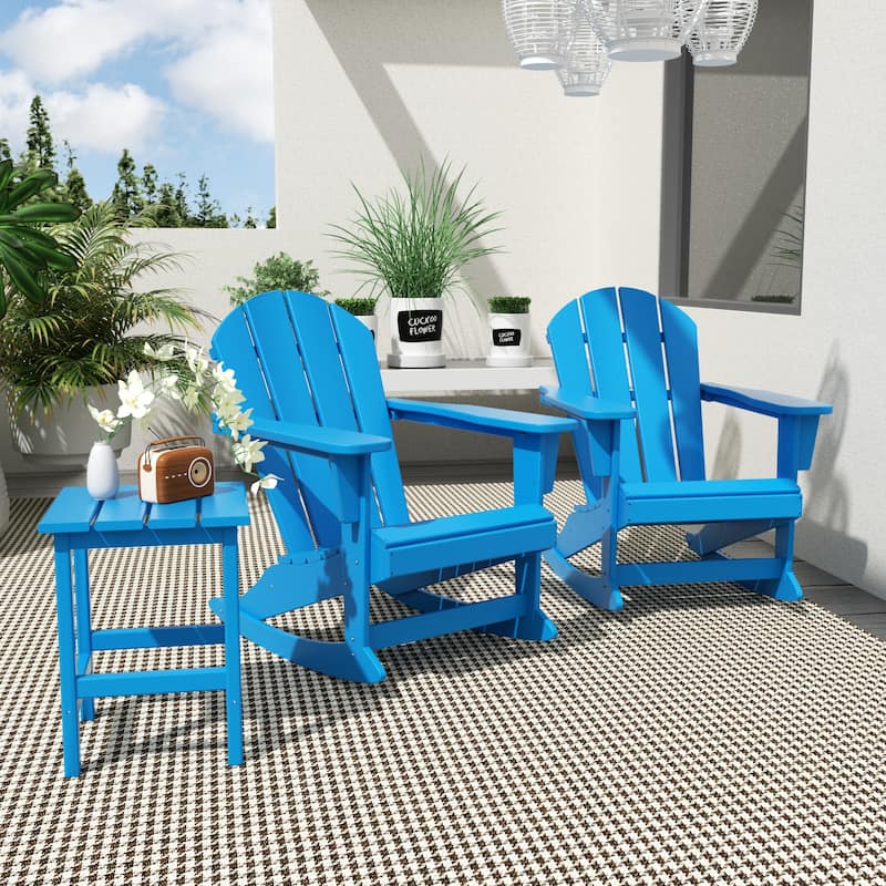 Polytrends Laguna Hdpe All Weather Outdoor Patio Rocking Chairs With Side Table (3-Piece Set)