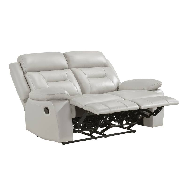 Conia Manual Dual Recliner Loveseat, Light Gray Silver Leather 63 Inch