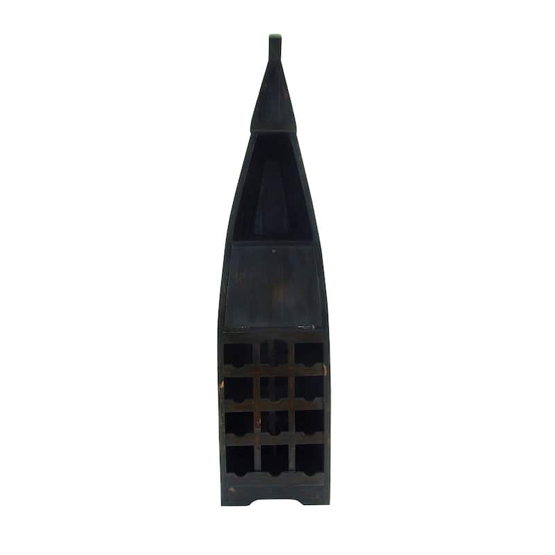 Wood Boat 12 Bottle 2 Shelf Standing Wine Rack with Foldable Tray - Brown - Roche River Decor