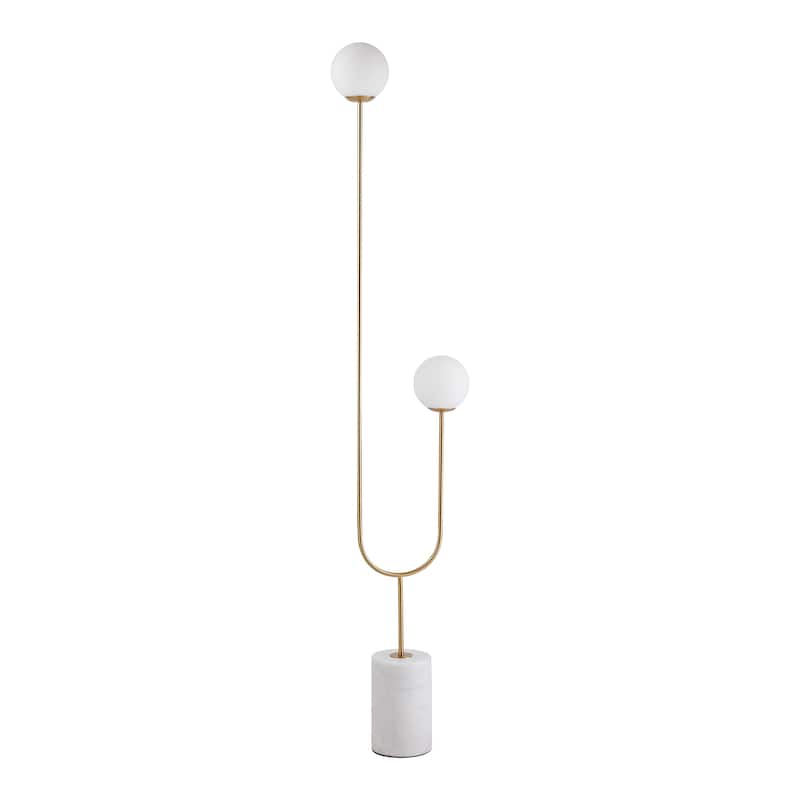 Nordic Marble Orb 2-Light LED Floor Lamp with Marble Base - Golden Modern Futuristic Style - White/Grey/Gold