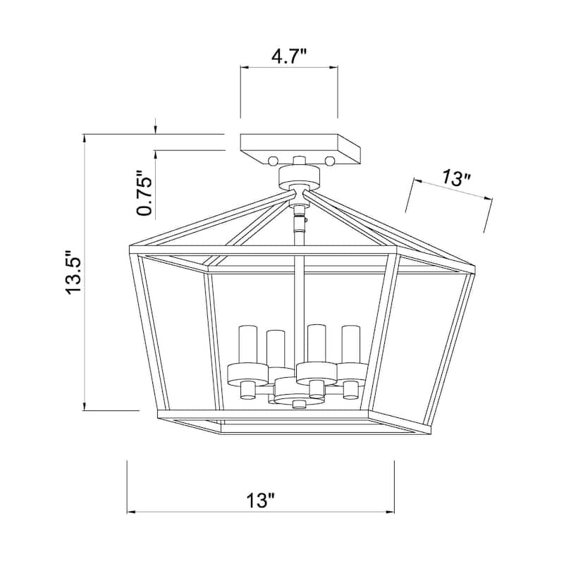 13" Persixa Matte Gold Cage Semi Flushmount Ceiling Lamp