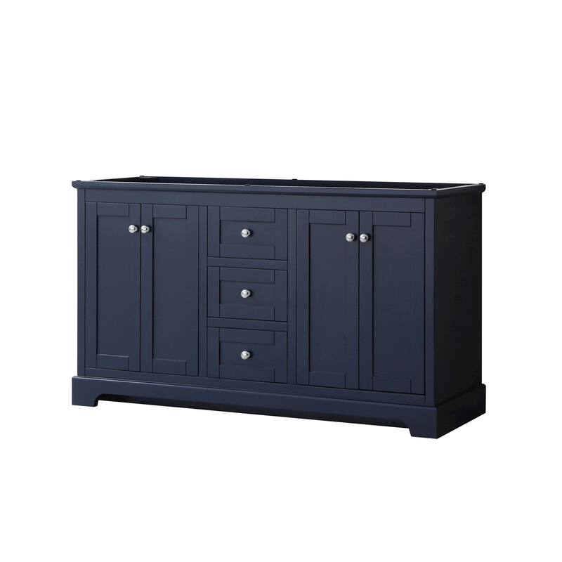 Wyndham Collection Avery 60" Double Free Standing Vanity Cabinet Only - Dark Blue / Polished Chrome Hardware