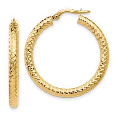 Curata 14k Yellow Gold Heavily Textured 30x3mm Round Hoop Earrings