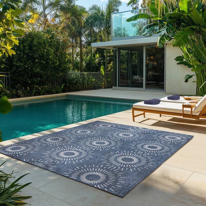 Gertmenian Tropea Tiaret Indoor Outdoor Flatweave Rug, Boho Sunburst Design