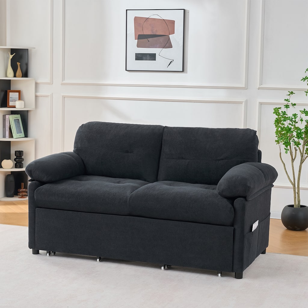 GDFStudio Rory 71" Chenille 3-in-1 Convertible Pull-Out Sofa Bed, Queen Size Bed with Side Storage