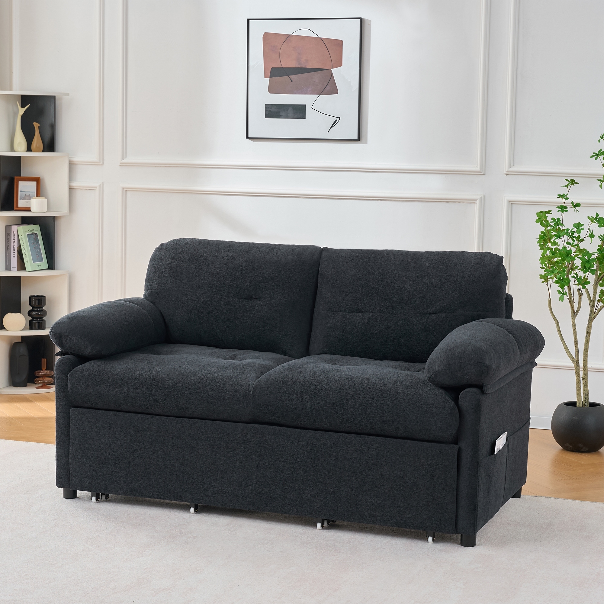 GDFStudio Rory 71" Chenille 3-in-1 Convertible Pull-Out Sofa Bed, Queen Size Bed with Side Storage