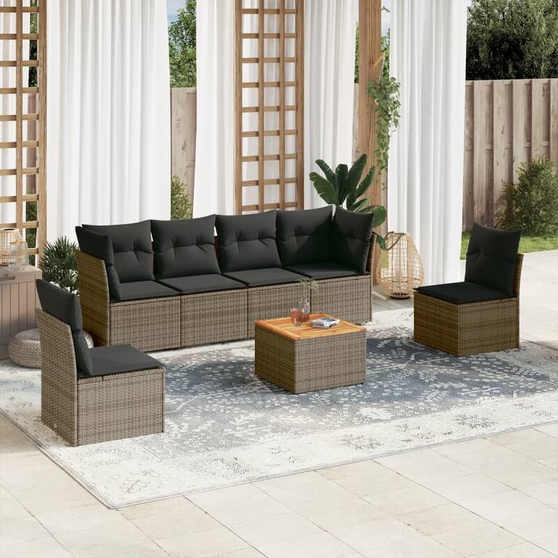 vidaXL Patio Sofa Set with Cushions Outdoor Furniture 7 Piece Poly Rattan - 21.7 x 21.7 x 14.6 - Grey