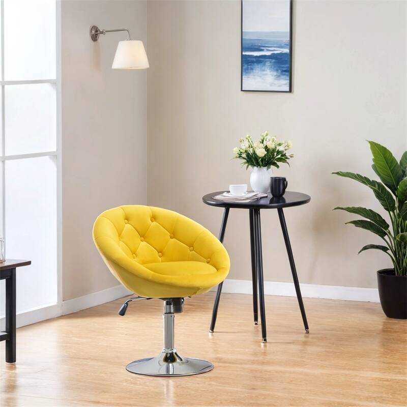 Velvet Upholstered Tufted Back Swivel Accent Chair