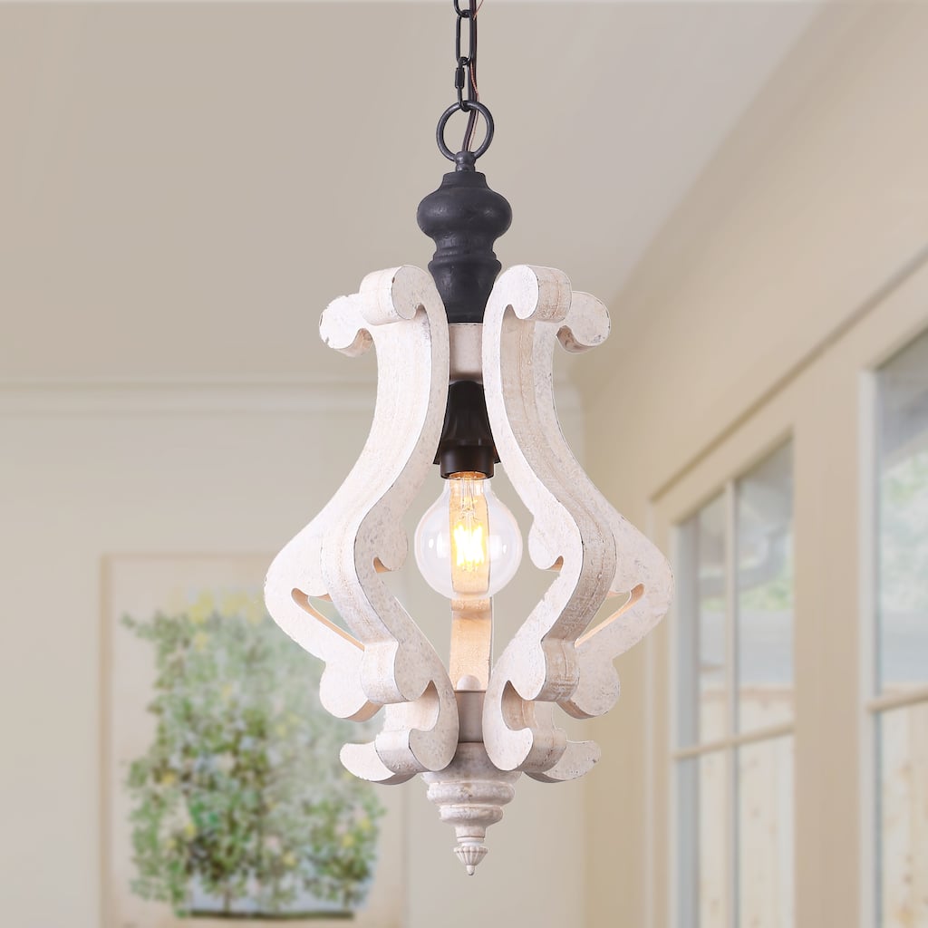 CurveCurio 1-Light Wood Light, Rustic Wood Pendant Light for Foyer Kitchen Island Light & Hallway Breakfast Area Chandelier,