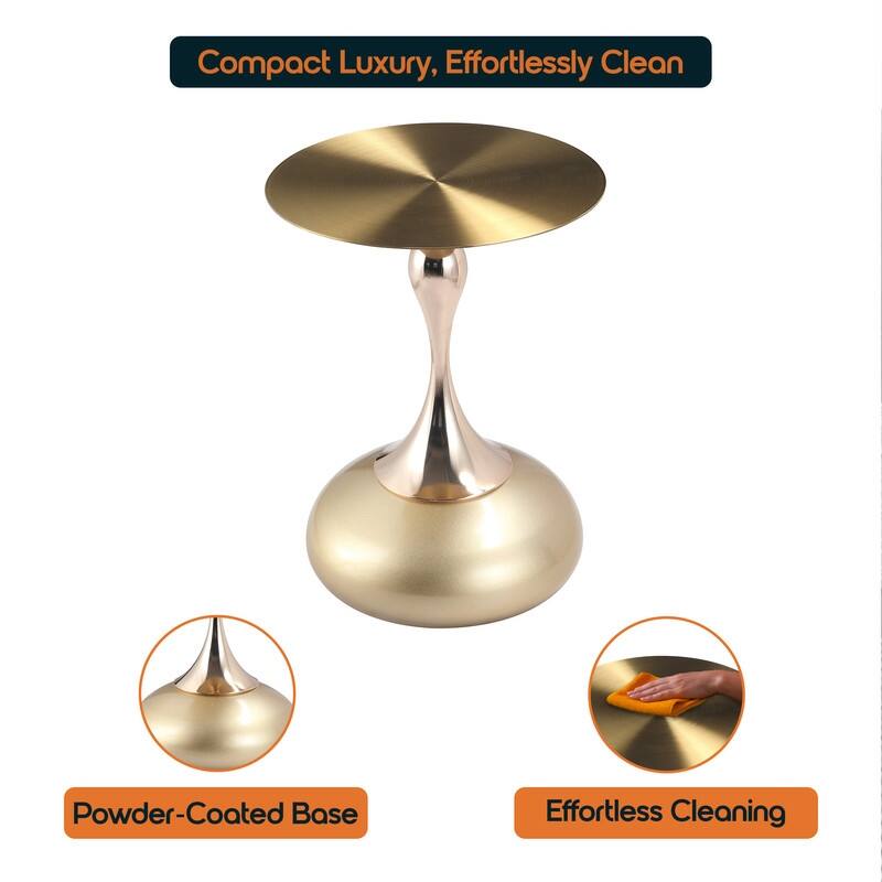 Savoy 18-Inch Round Side Table in Gold Stainless-Steel End Table with a Round Pedestal base