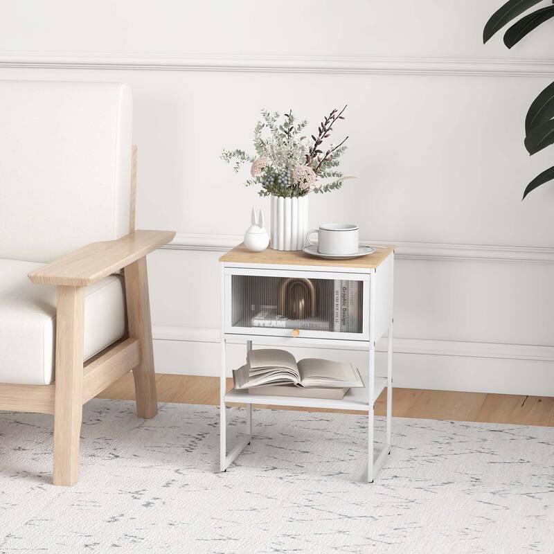 Costway 1/2 PCS Home Nightstand 3-Tier Storage Table with Open Shelf