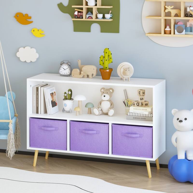 Kids Bookcase with Fabric Drawers and Toy Storage Organizer