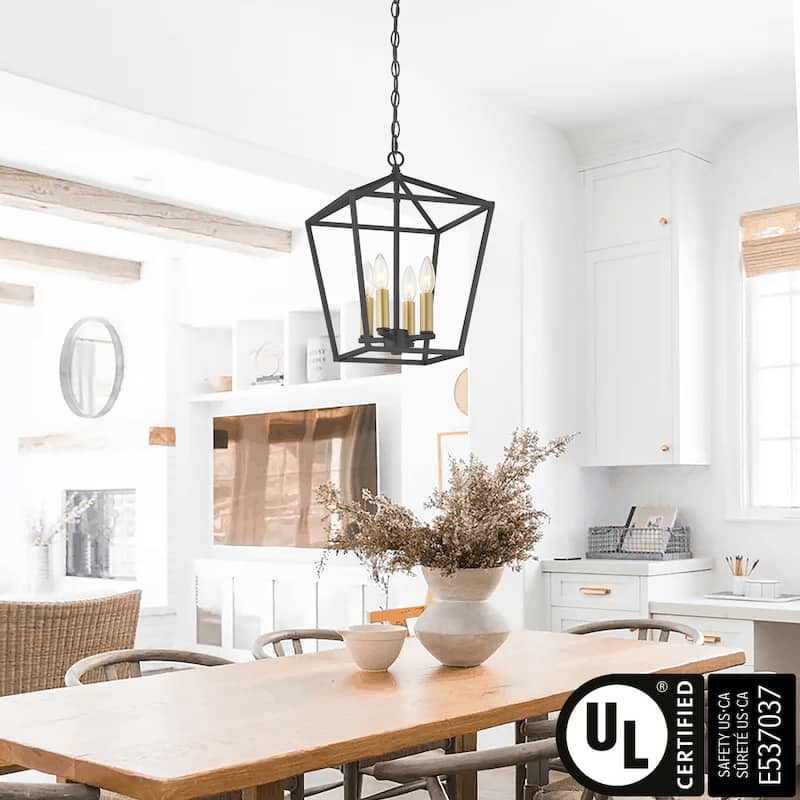 Finnick 4-light Modern Farmhouse Lantern Kitchen Island Pendant with UL Certified - Aged Zinc & Satin Brass