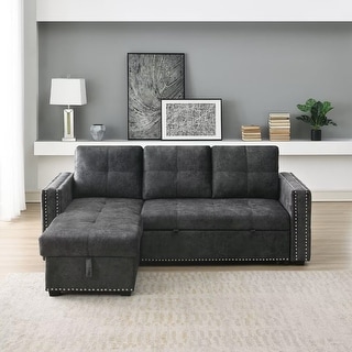 Morden Fort Velvet Reversible Sleeper Sectional Sofa L-Shape with big Storage