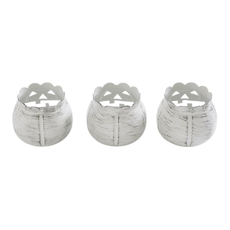Jack-O-Lantern Candle Holder Antique White Set of 3 - 3x3.5x3.5 - N/A
