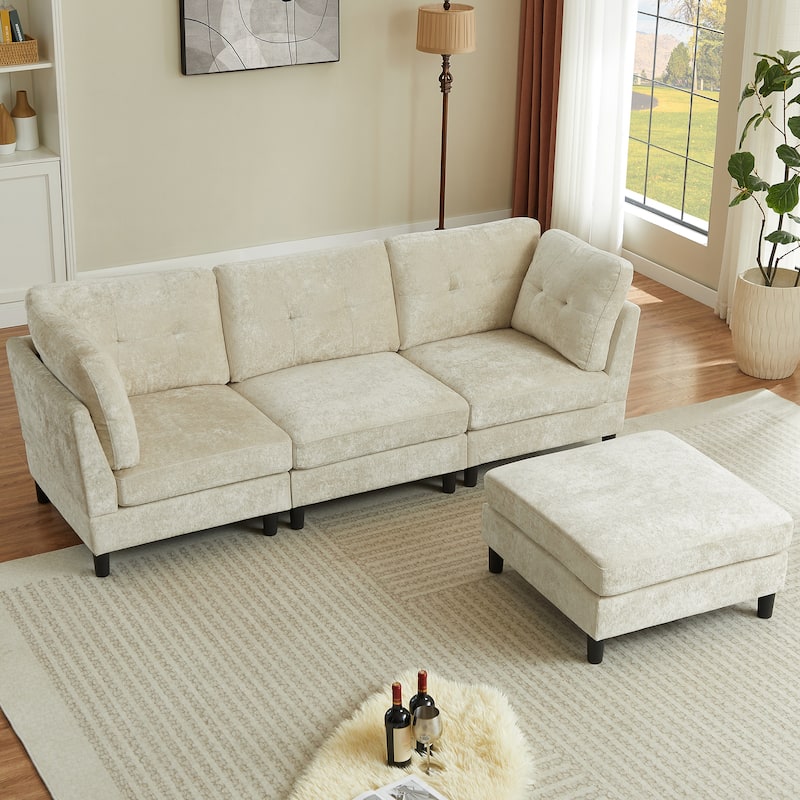 99.41" Chenille High Armrest L Shaped Sofa