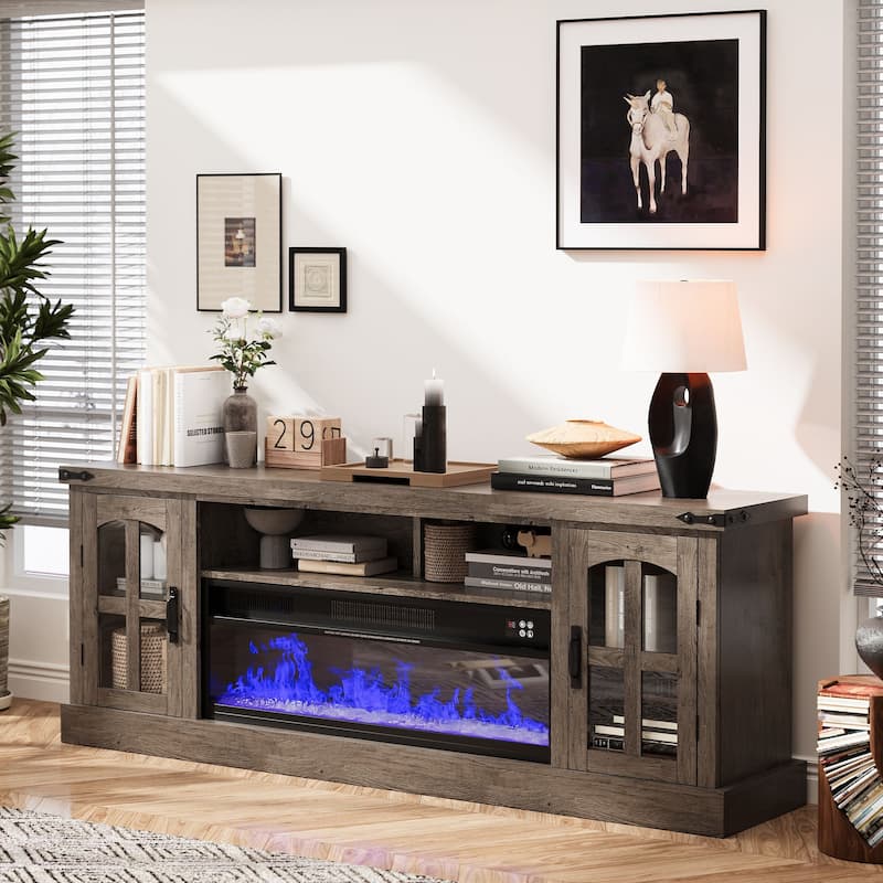 Gymojoy Fireplace 71" TV Stand with 36" Electric Fireplace, Media Console for Up to 80" TVs, LED Lights Entertainment Center.