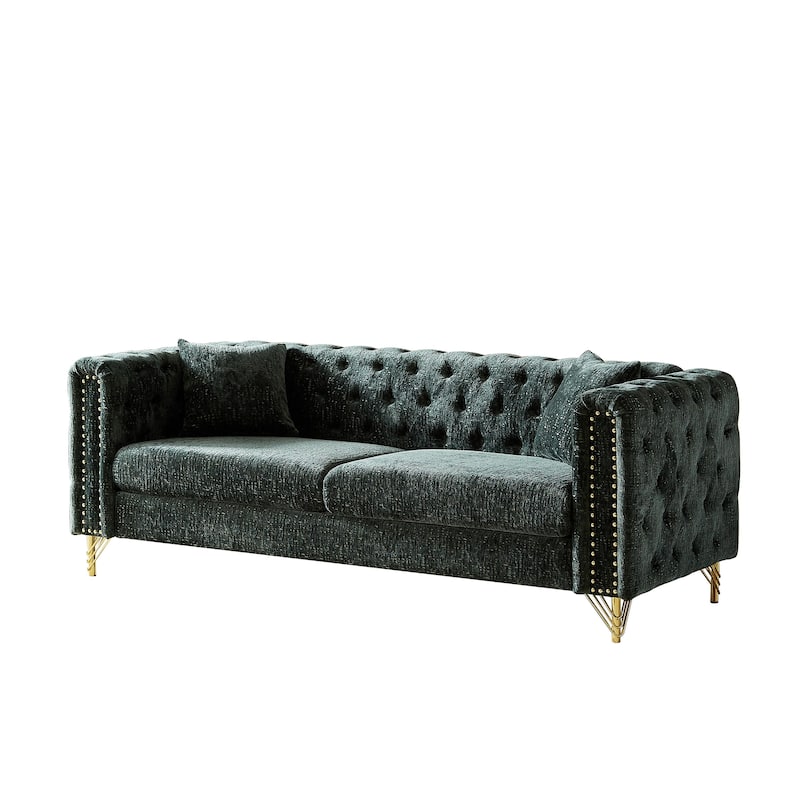 Elegant Chesterfield 3-Seat Sofa with Nailhead Trim & Solid Wood Frame - Classic Couch
