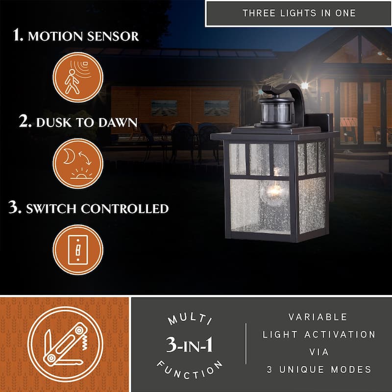 Mission Bronze Motion Sensor Dusk to Dawn Outdoor Mission Wall Light - 7-in W x 11.25-in H x 8.25-in D