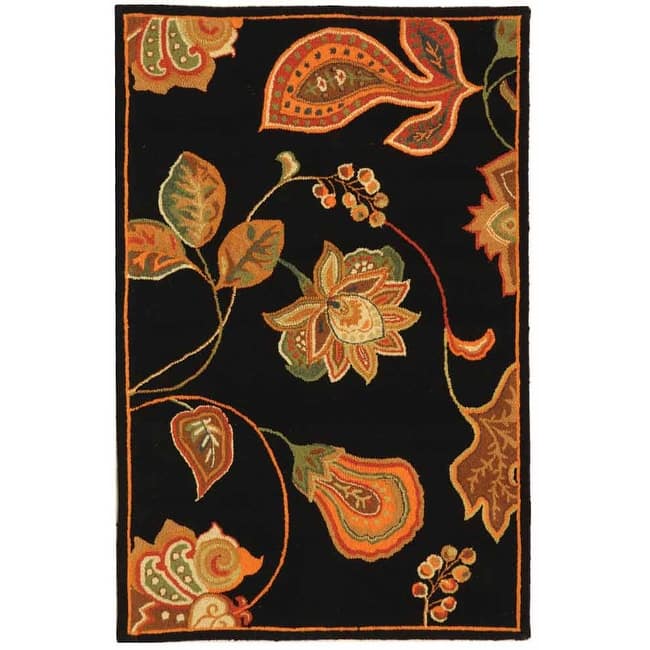SAFAVIEH Handmade Chelsea Navigation French Country Wool Rug - 1'8" x 2'6" - Black/Orange