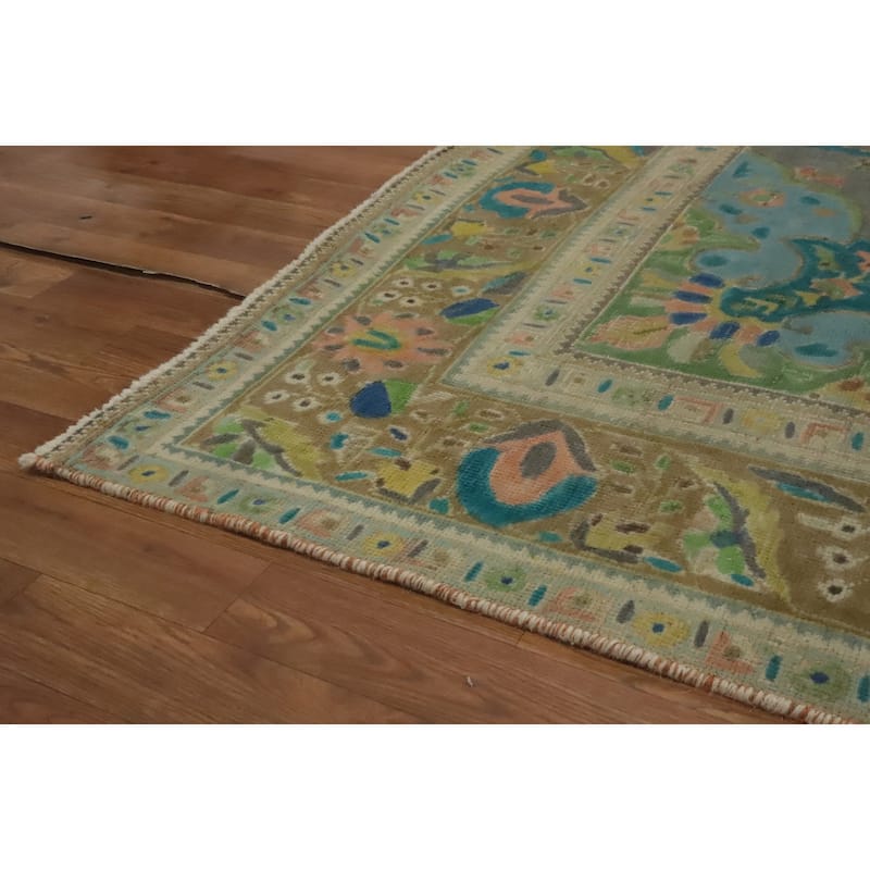 Hand Knotted Oriental 100% Wool Carpet Traditional Floral Greys & Charcoal Tabriz Area Rug - 9' 7'' X 6' 8''