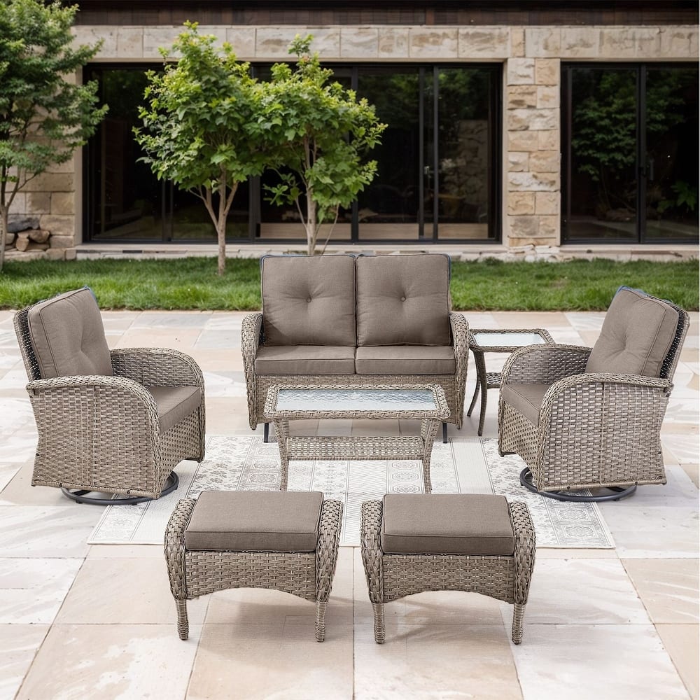 Gymojoy 7-Piece Outdoor Wicker Patio Furniture with Loveseat Glider, Rattan Coversation Set with Water Resistant Cushions