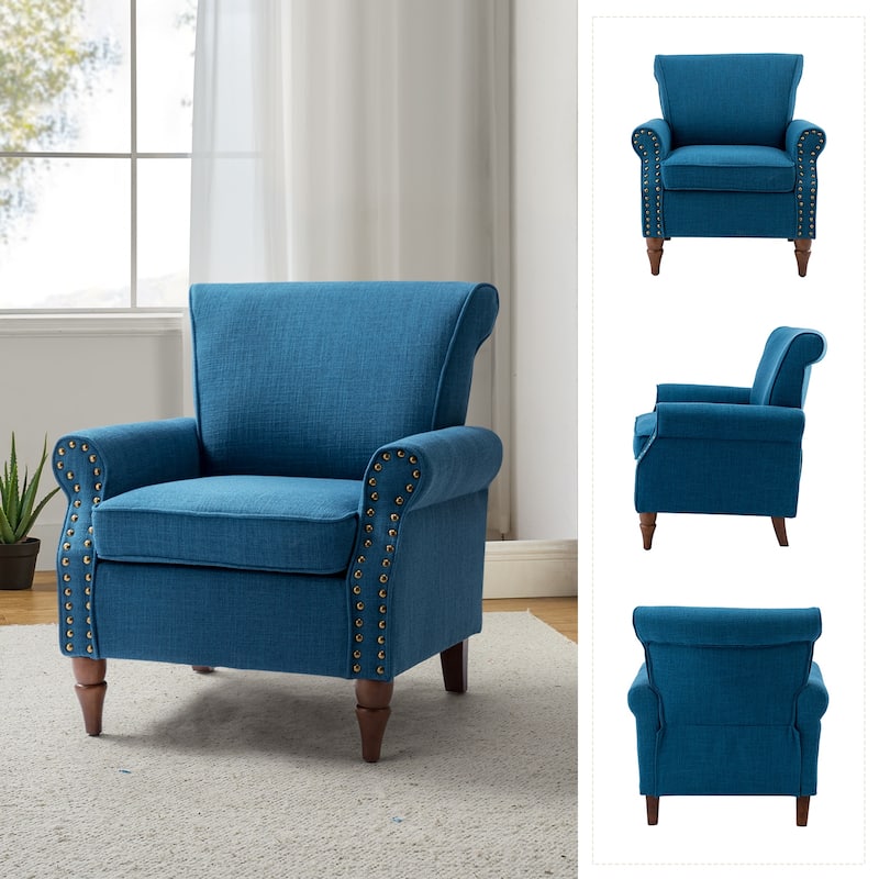 Nyctelius Upholstered Comfy Accent chair with Classic Turned Wooden Legs and Nailhead Trim by HULALA HOME