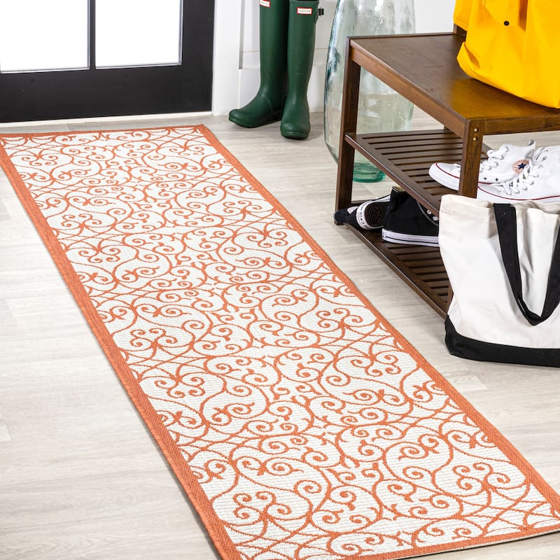 JONATHAN Y Ourika Textured Weave Indoor/Outdoor Area Rug - 2 X 10 - Cream/Orange