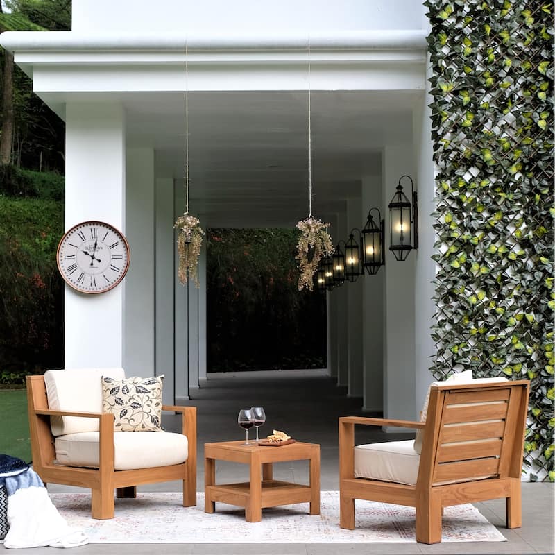 Cambridge Casual Logan 3-piece Teak Outdoor Set with Sunbrella Cushion - Sunbrella Vellum