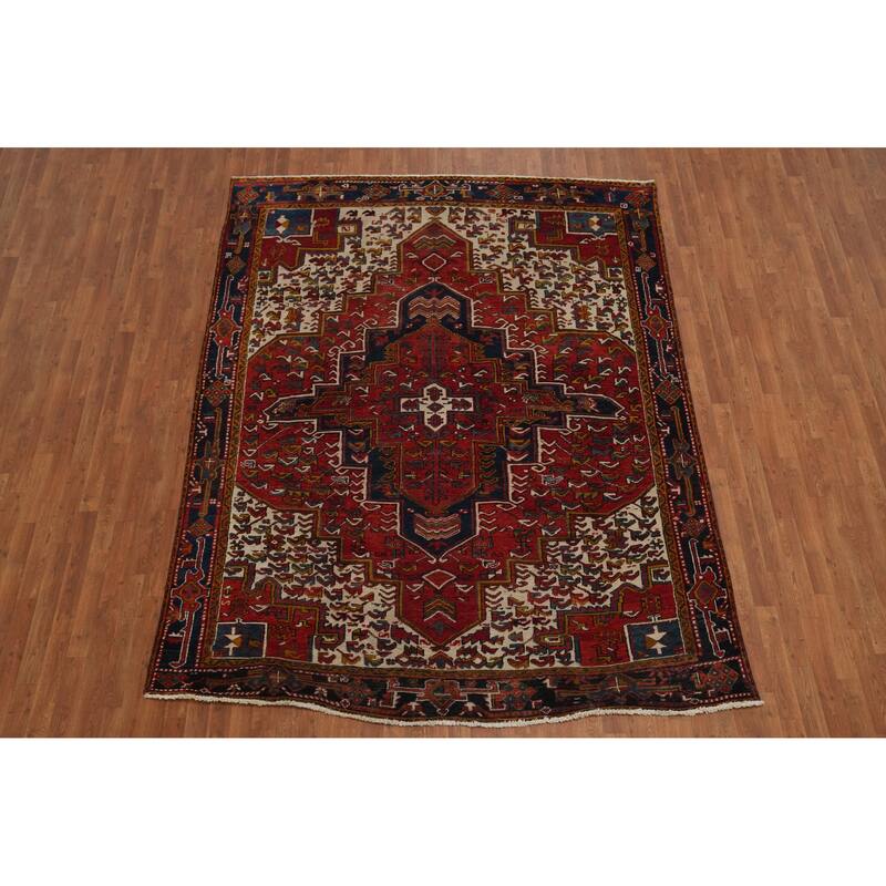 Hand Knotted Oriental 100% Wool Carpet Traditional Medallion Red Heriz Area Rug - 9' 10'' X 7' 8''
