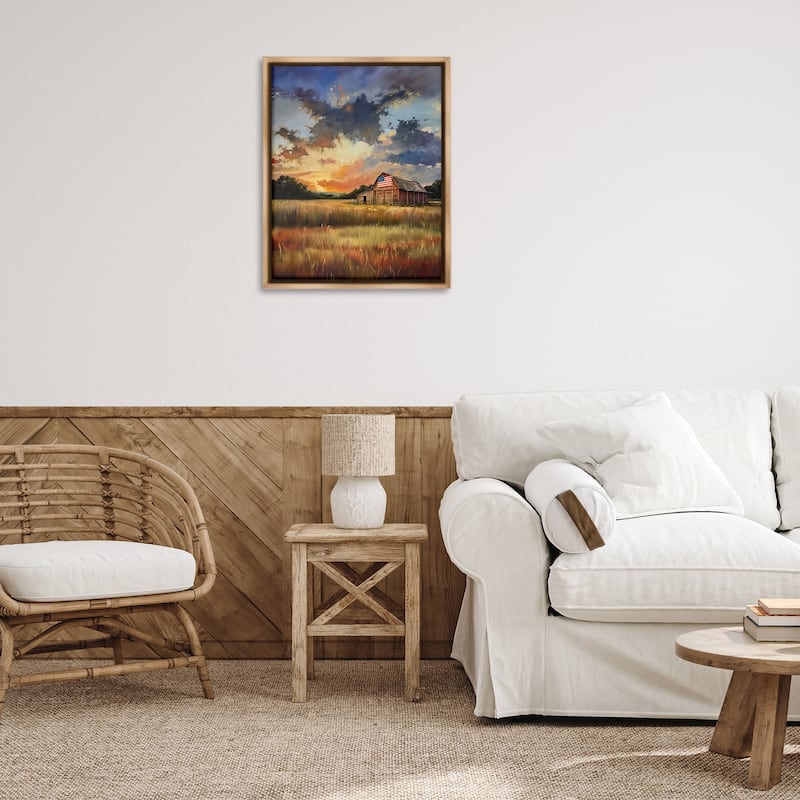 Stupell American Barn at Sunset Framed Floater Canvas Wall Art Design By Arlington Prints