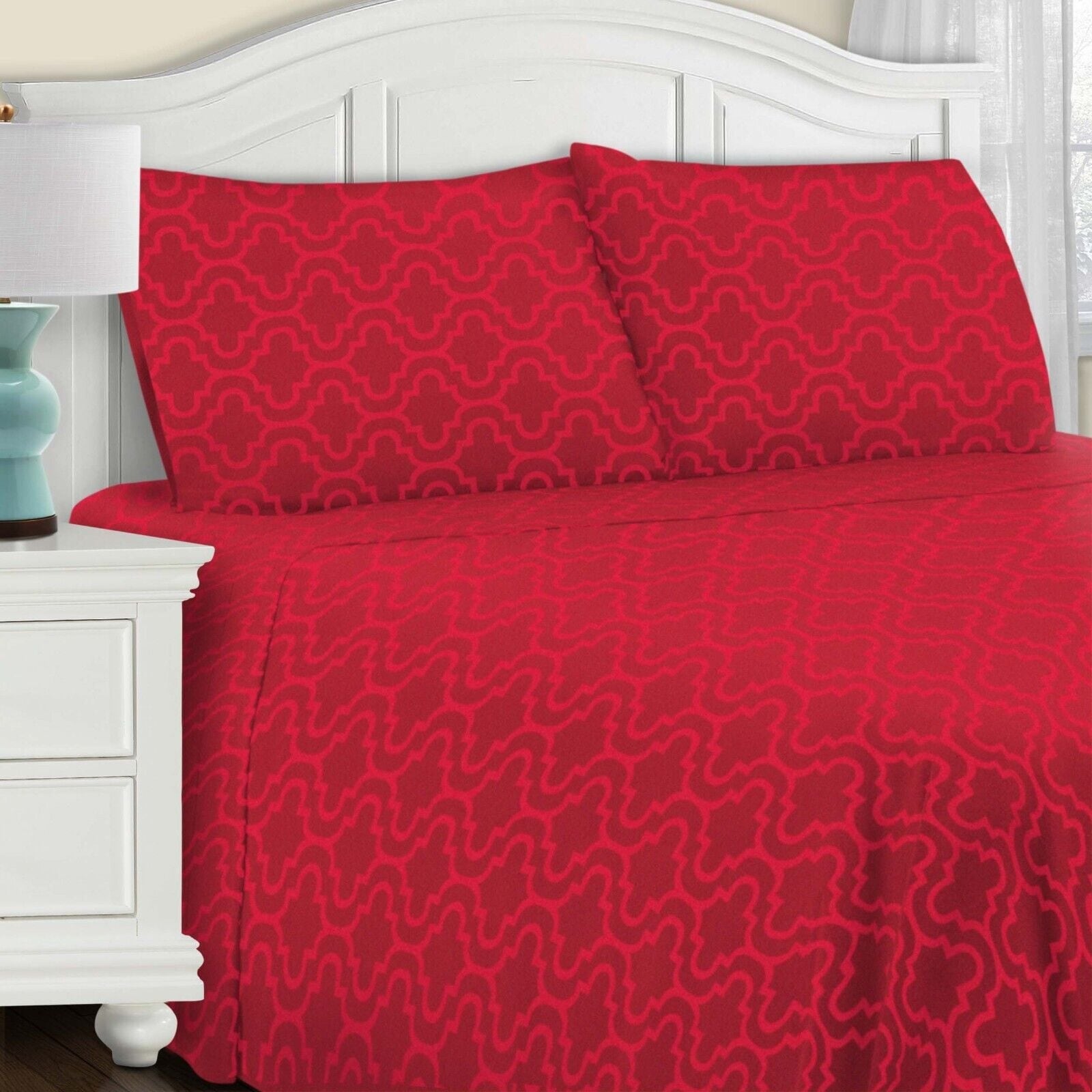 4 Pcs Cotton Flannel Bed Sheet Set with Pillowcases in King Size