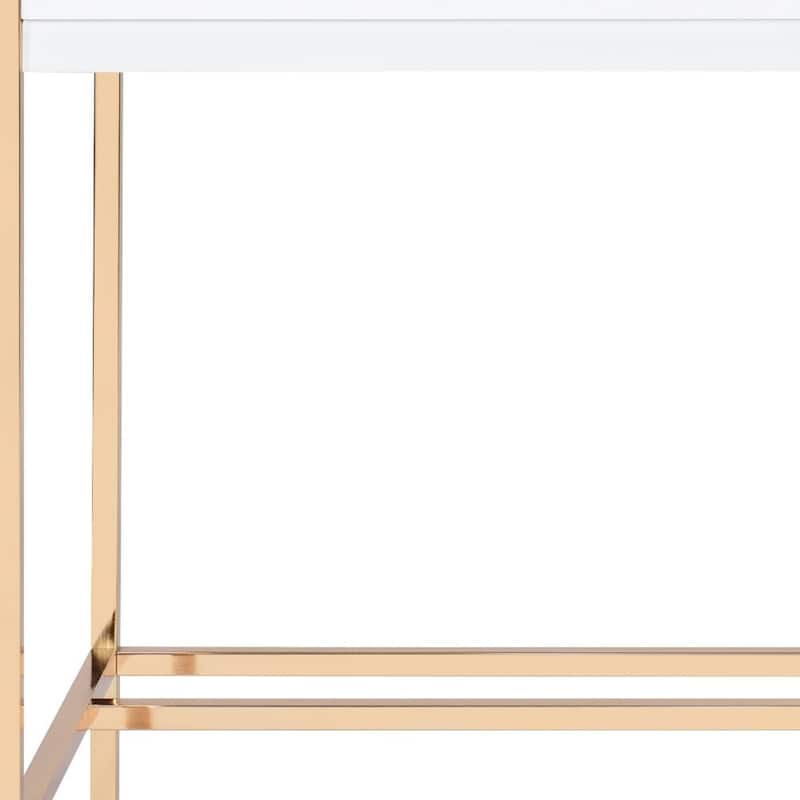 Wood Writing Desk with Gold Metal Base and Built In USB Port