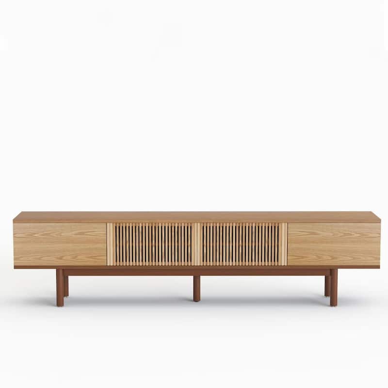 86.6" Solid Wood TV Stand with Slatted Door Design, Media Console for 90" TVs, - 86.6"Wx15.7"Dx20.8"H